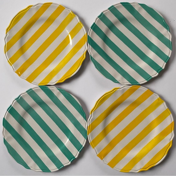 Jai Wei Other - Melamine Dinner Plates 11” Set Of 4 Jai Wei green yellow and white striped EUC